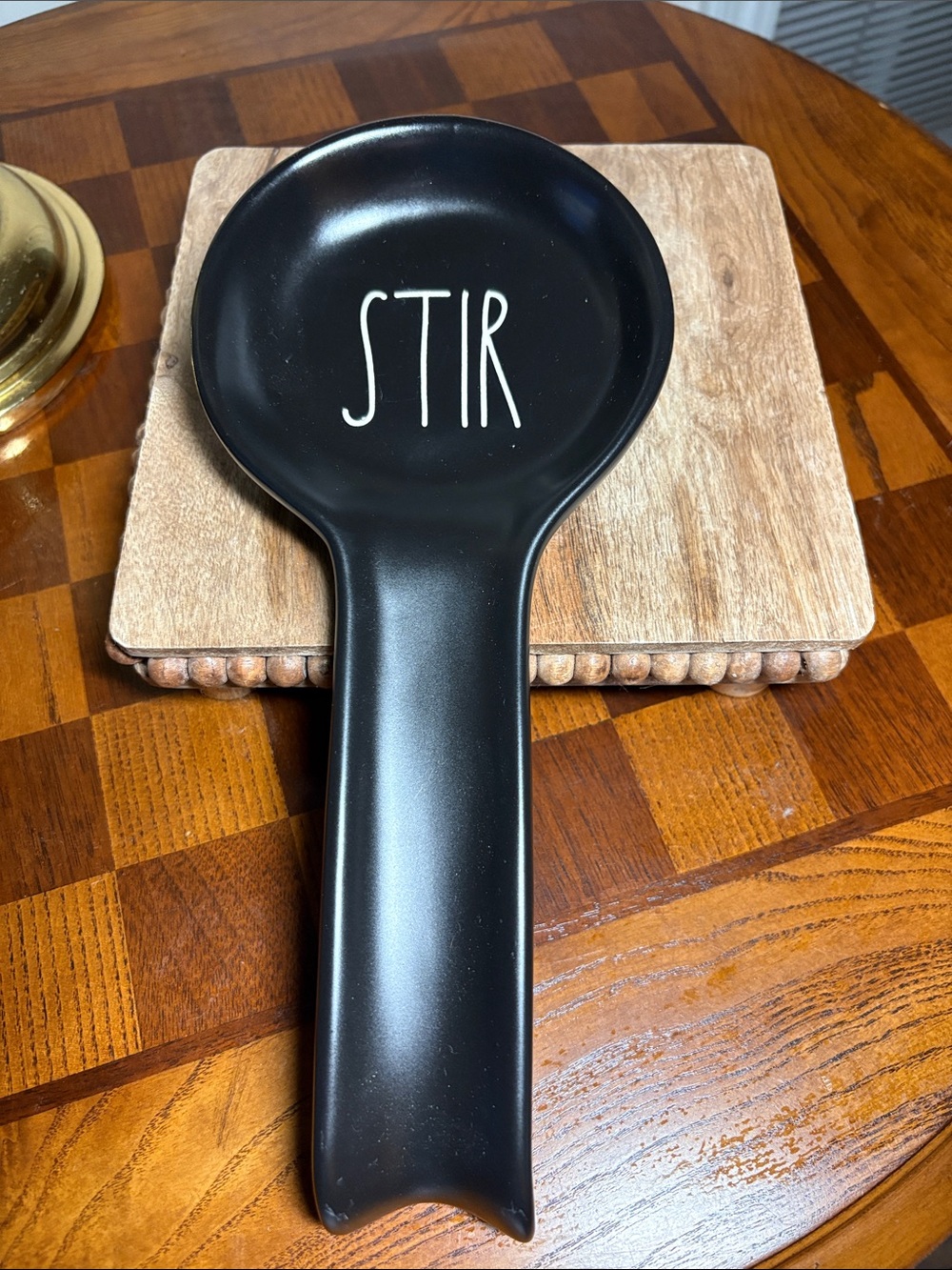 Rae Dunn Black Spoon Rest with Cream 'STIR' Lettering